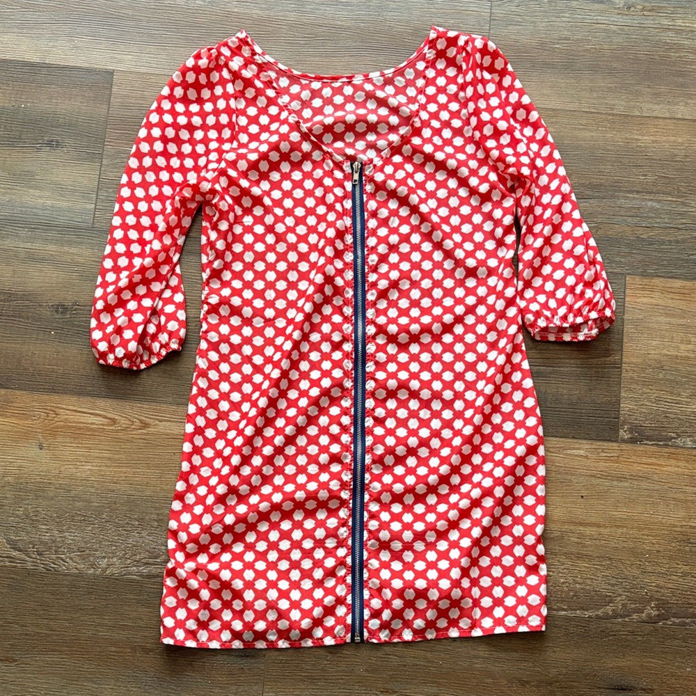 Annabella Vibrant Red and White Patterned zip back Dress